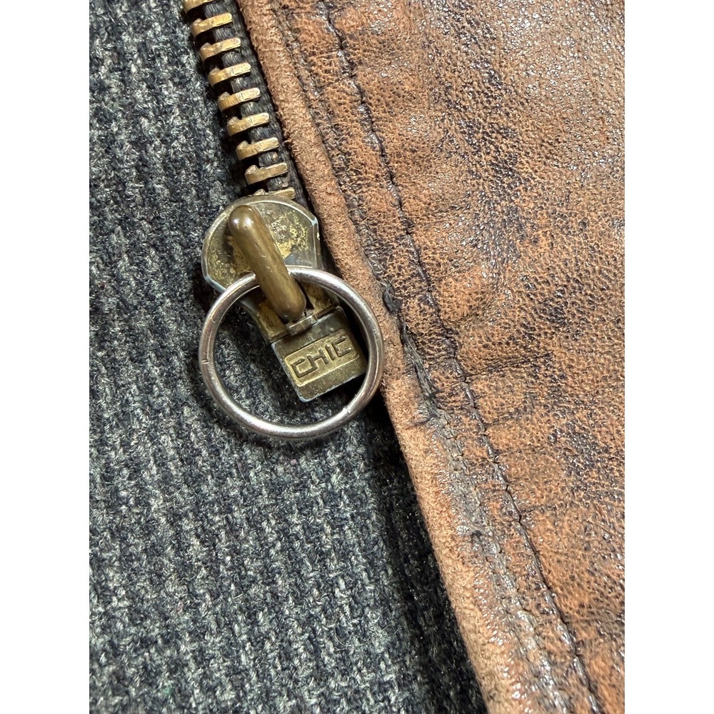 Unbranded Vintage Brown Leather Jacket Blanket Lined CHIC Ring Pull Zipper - Picture 11 of 16
